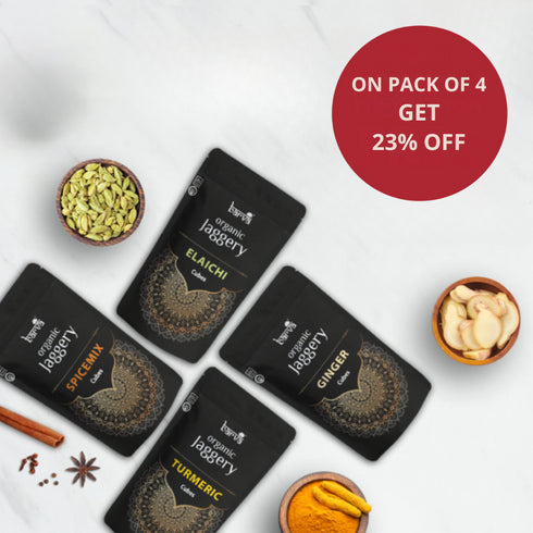 Organic Jaggery Set of 4 (Ginger, Elaichi, Spicemix & Turmeric)