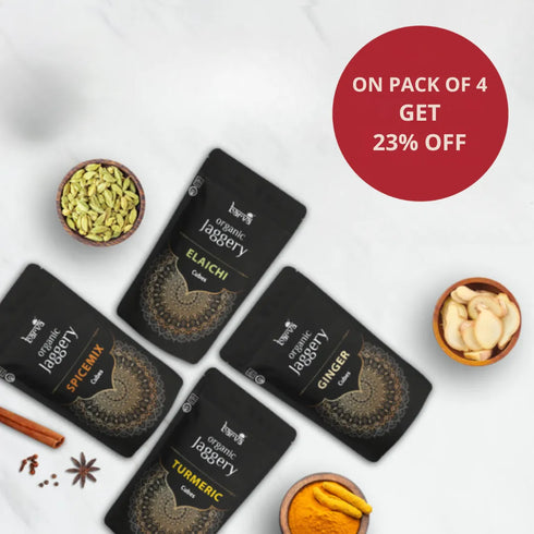 Organic Jaggery Set of 4 (Ginger Elaichi Spicemix & Turmeric)