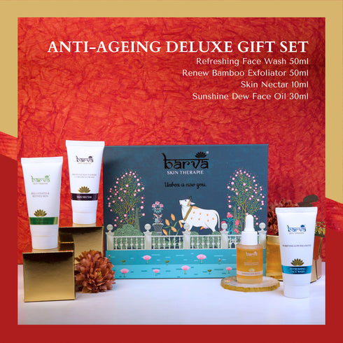 Anti-Ageing Deluxe Boxed Gift Set | Set of 4 | face wash, exfoliator, anti-ageing cream, face oil