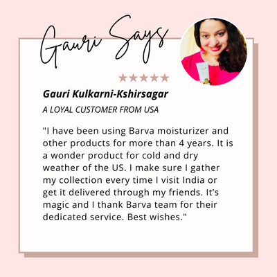 Customer testimonial for moisturizer, featuring a woman holding the product and review text.